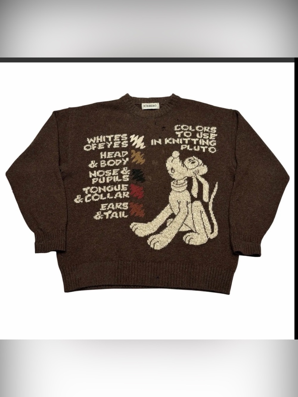 Iceberg
Vintage 1994 Iceberg Disney Pluto Italian Wool Sweater.
Size: Large